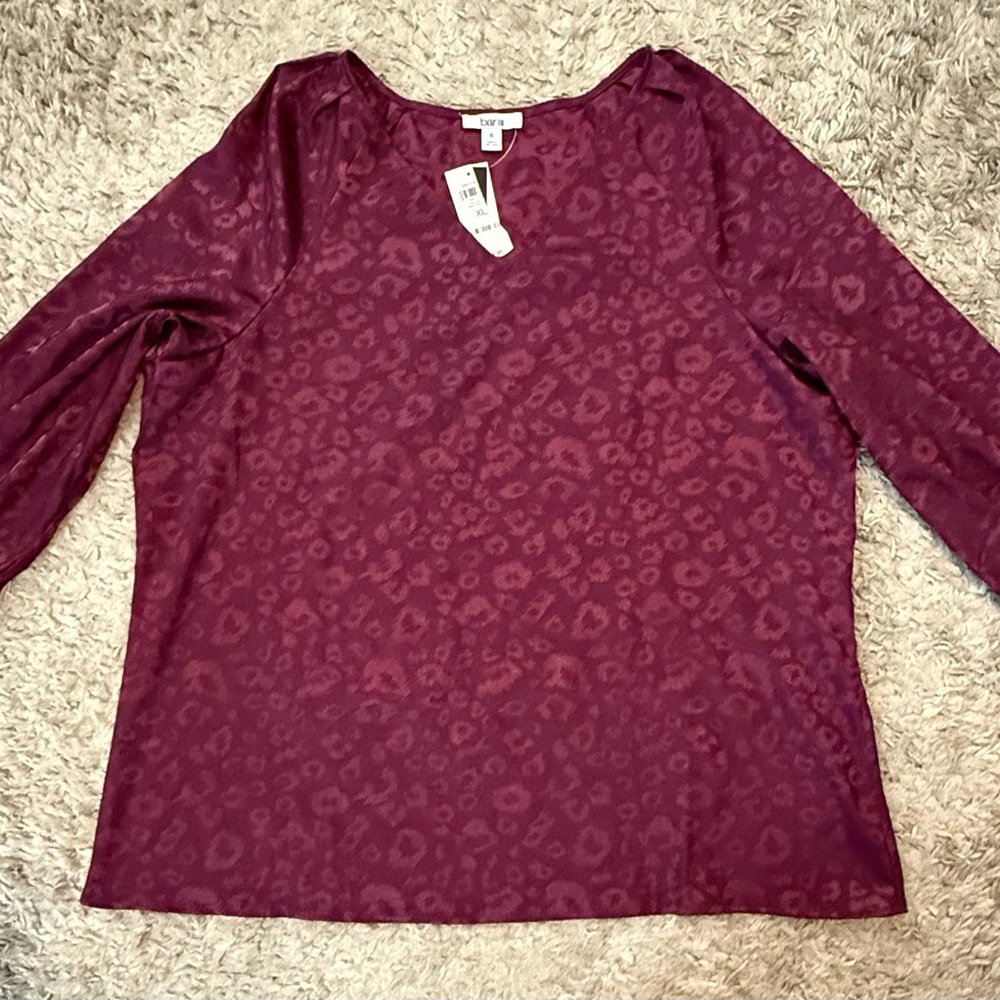 Bar III Women’s Deep Burgundy/Purple Animal Print Long Sleeve Blouse XL